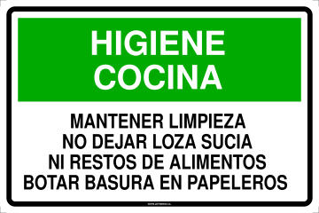 LETRERO MANTENER LIMPIEZA NO DEJAR LOZA SUCIA NI RESTOS DE ALIMENTOS